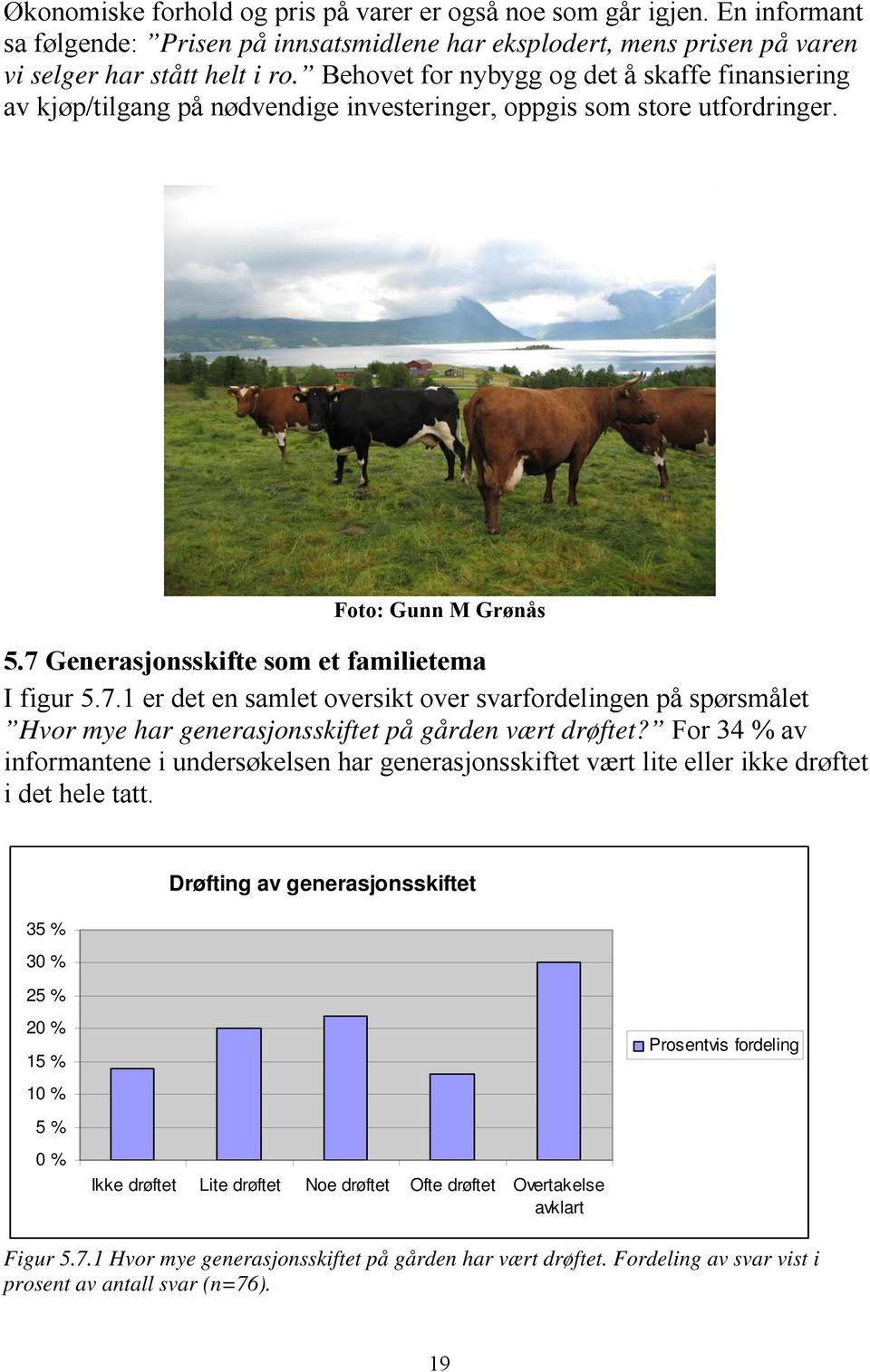 Generasjonsskifte som et familietema I figur 5.7.1 er det en samlet oversikt over svarfordelingen på spørsmålet Hvor mye har generasjonsskiftet på gården vært drøftet?