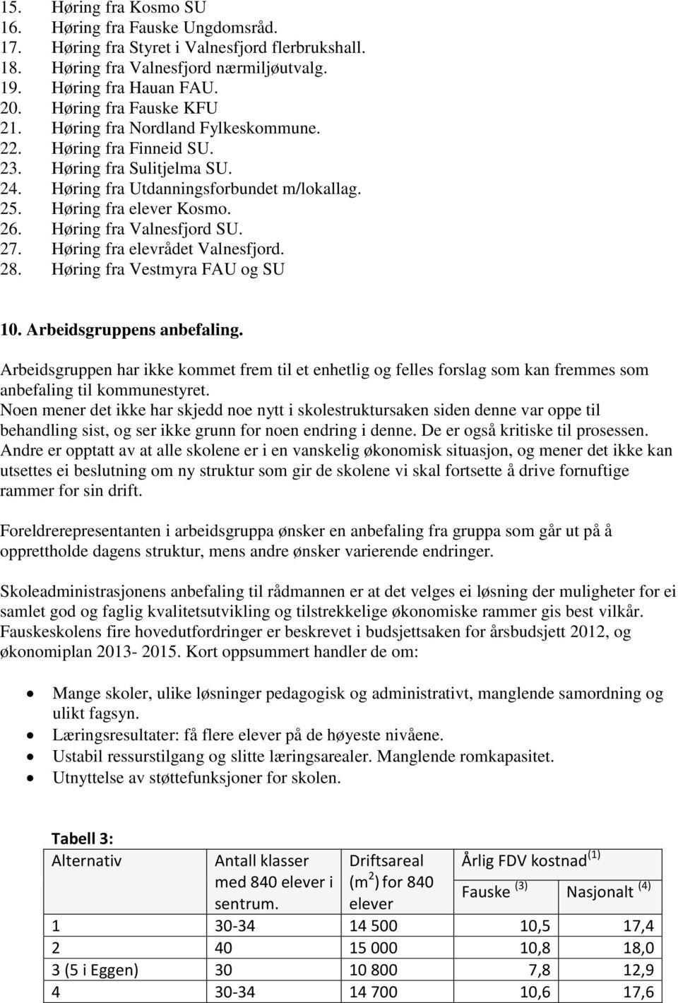 Høring fra Valnesfjord SU. 27. Høring fra elevrådet Valnesfjord. 28. Høring fra Vestmyra FAU og SU 10. Arbeidsgruppens anbefaling.