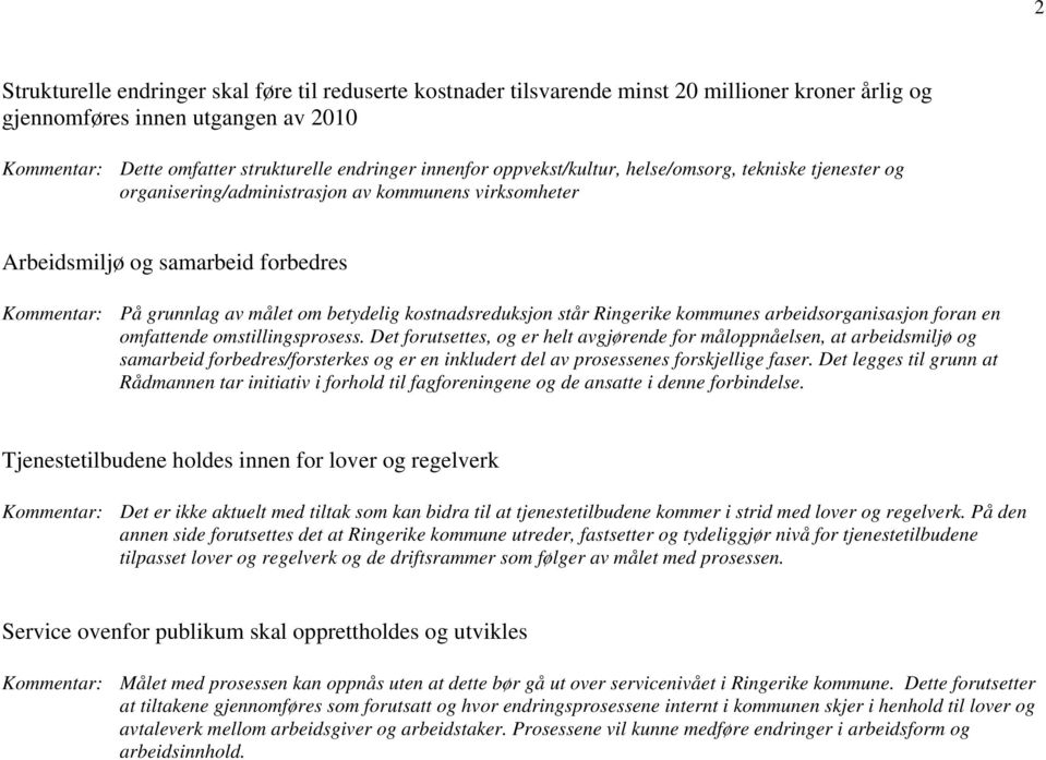 kostnadsreduksjon står Ringerike kommunes arbeidsorganisasjon foran en omfattende omstillingsprosess.