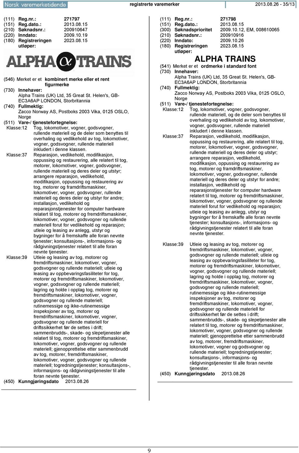 og vedlikehold av tog, lokomotiver, vogner, godsvogner, rullende materiell inkludert i denne klassen.