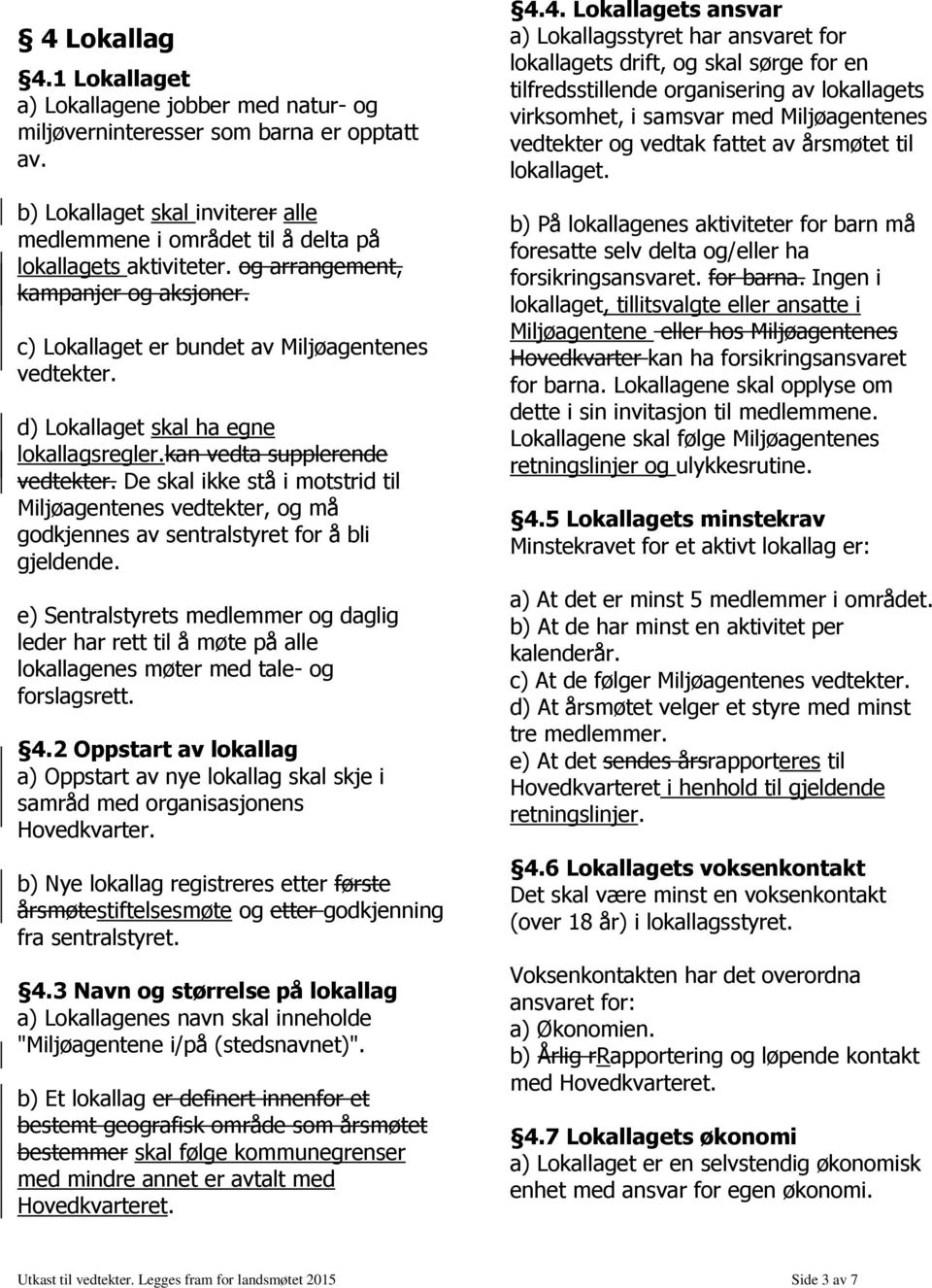 d) Lokallaget skal ha egne lokallagsregler.kan vedta supplerende vedtekter. De skal ikke stå i motstrid til Miljøagentenes vedtekter, og må godkjennes av sentralstyret for å bli gjeldende.