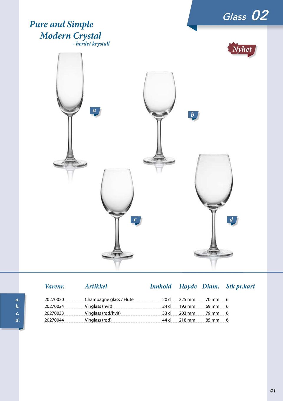kart 2700 Champagne glass / Flute 20 cl 225 mm 70 mm 6 2704 Vinglass
