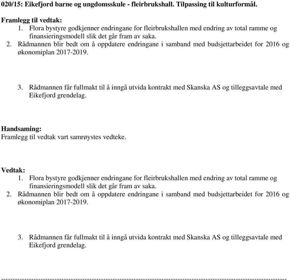 Rådmannen blir bedt om å oppdatere endringane i samband med budsjettarbeidet for 2016 og økonomiplan 2017-2019. 3.