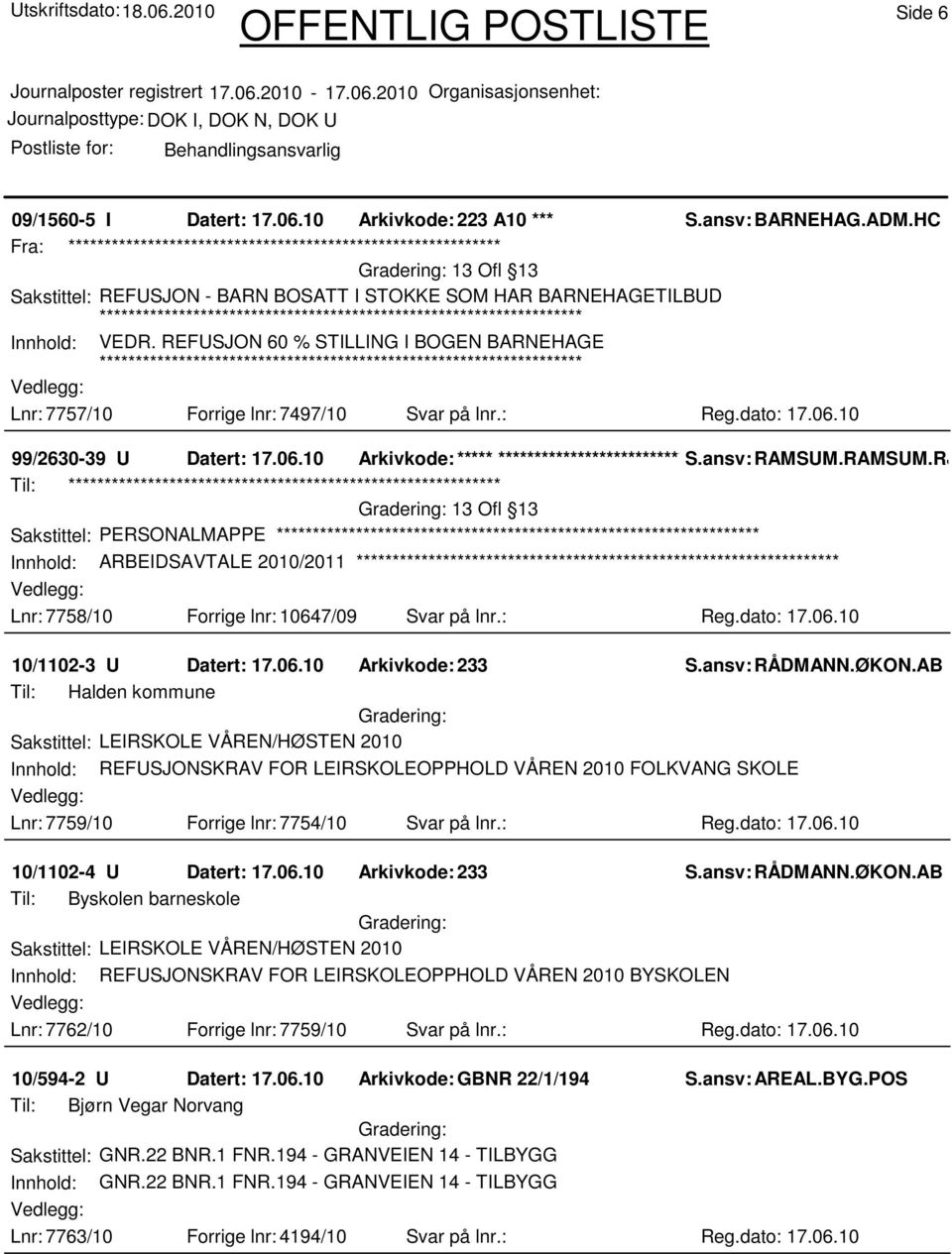 REFUSJON 60 % STILLING I BOGEN BARNEHAGE Lnr: 7757/10 Forrige lnr: 7497/10 Svar på lnr.: Reg.dato: 17.06.10 99/2630-39 U Datert: 17.06.10 Arkivkode:***** ****************************** S.ansv: RAMSUM.