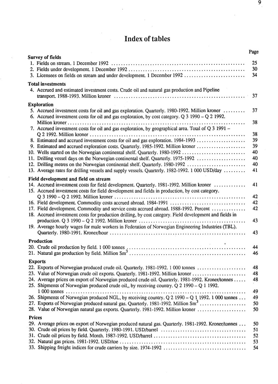 Accrued investment costs for oil and gas exploration. Quarterly. 1980-1992. Million kroner 37 6. Accrued investment costs for oil and gas exploration, by cost category. Q 3 1990 - Q 2 1992.