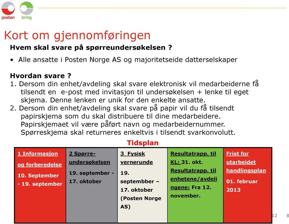 Dersom din enhet/avdeling skal svare på papir vil du få tilsendt papirskjema som du skal distribuere til dine medarbeidere. Papirskjemaet vil være påført navn og medarbeidernummer.