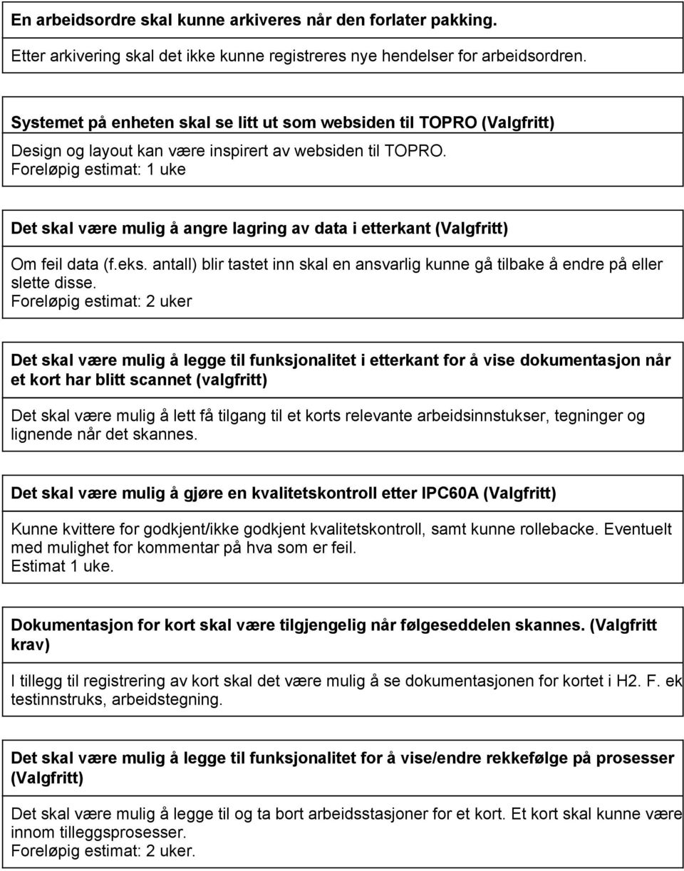 Foreløpig estimat: 1 uke Det skal være mulig å angre lagring av data i etterkant (Valgfritt) Om feil data (f.eks.