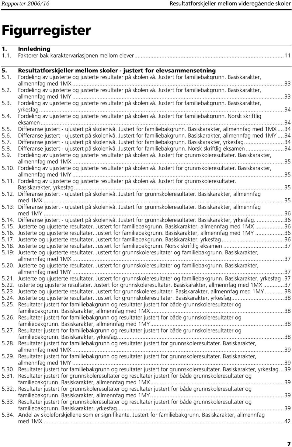 2. Fordeling av ujusterte og justerte resultater på skolenivå. Justert for familiebakgrunn. Basiskarakter, allmennfag med 1MY...33 5.3. Fordeling av ujusterte og justerte resultater på skolenivå. Justert for familiebakgrunn. Basiskarakter, yrkesfag.