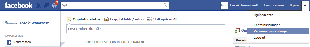 Personverninnstillinger Der stiller du inn hvem som skal få tilgang til hva på din facebookside Slik kommer du til