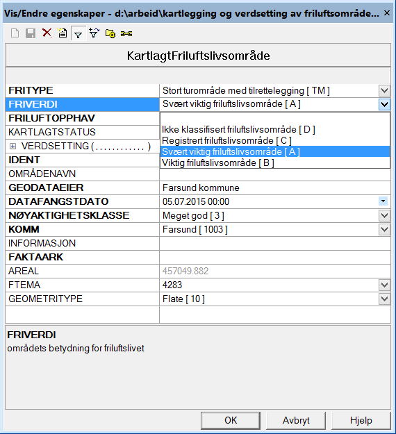 pilknapp i egenskapsdialogen og velg