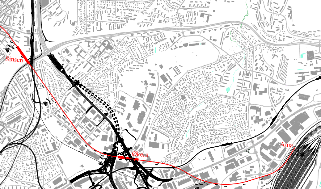 Side 51 Figur 63: Oversiktstegning S-bane Sinsen-Økern-Alna S-bane via Sinsen-Økern-Alna kan også kombineres med jernbanetraseer for regiontog.