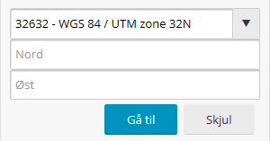 Gå til koordinat Koordinat skrives inn her: Velg koordinatsystem / UTM-sone