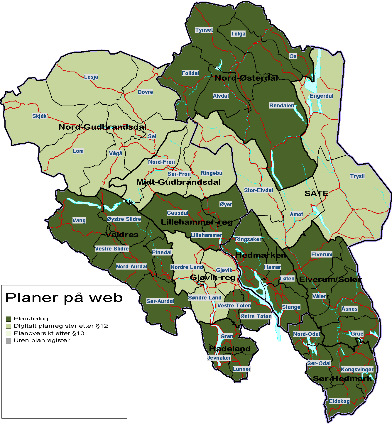 Alle kommuner i Hedmark og Oppland har digitalt planregister.