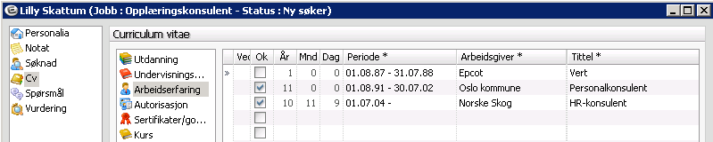 studiepoeng / vekttall, praksis blir vurdert ut fra antall år, og spørsmål blir vurdert på grunnlag av det antall poeng man har tildelt de forskjellige svaralternativer.