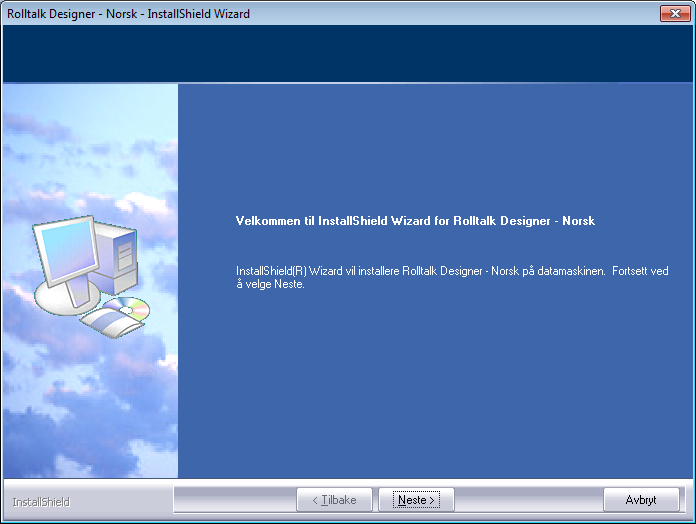 Installasjon på PC Rolltalk Designer leveres på en minnepinne. For å installere programmet gjør du følgende: Sett inn minnepinnen med Rolltalk Designer i en USB kontakt på maskinen.