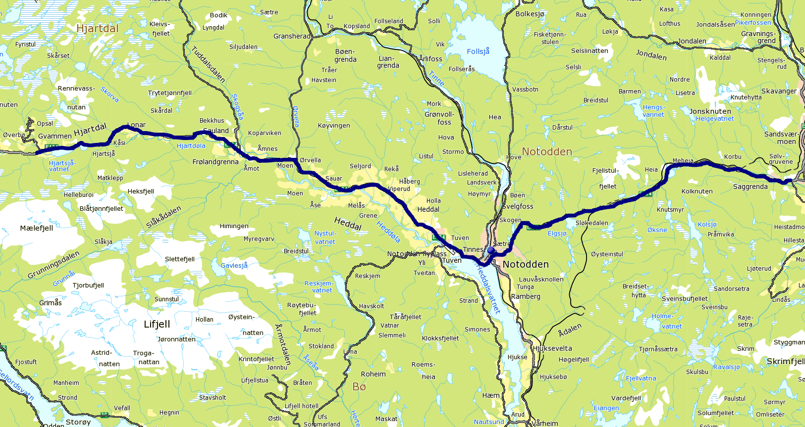 2 VEGENS UTSTREKNING OG FUNKSJON E134 strekker seg fra Drammen i øst til Karmøy og Haugesund i vest og er ca. 440 km lang.