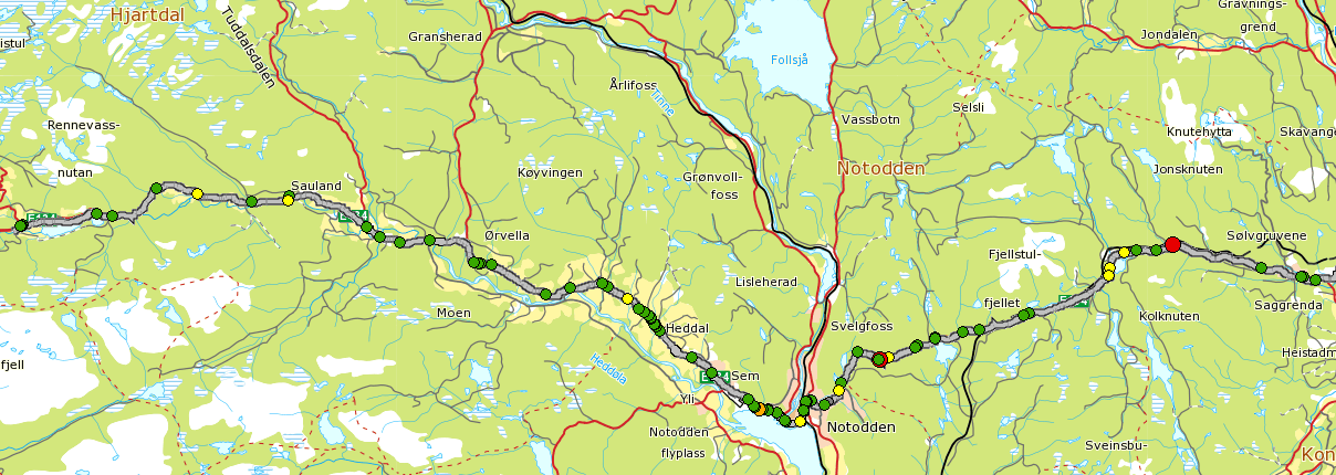 3 SITUASJON OG UTFORDRINGER PÅ STREKNINGEN Konseptvalgutredning E134 Kongsberg Gvammen har en mer grundig beskrivelse av situasjon og utfordringer på strekningen.