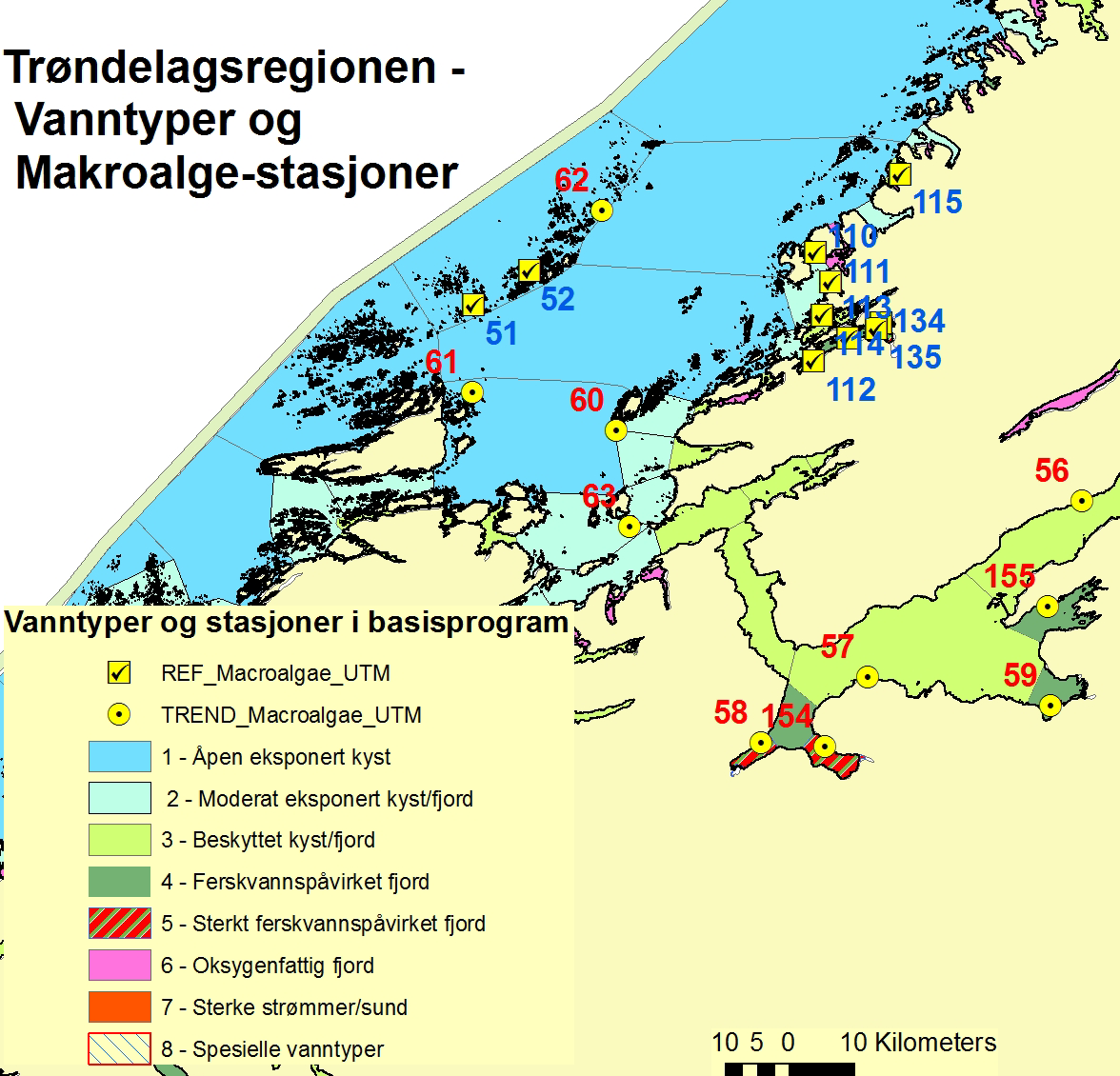 2.6 Fastsittende alger Stasjonsnett Fastsittende alger Stasjonsnettet inneholdt 10 trender og 10 referanseer som beskrevet i Pedersen & Dahl (2009).