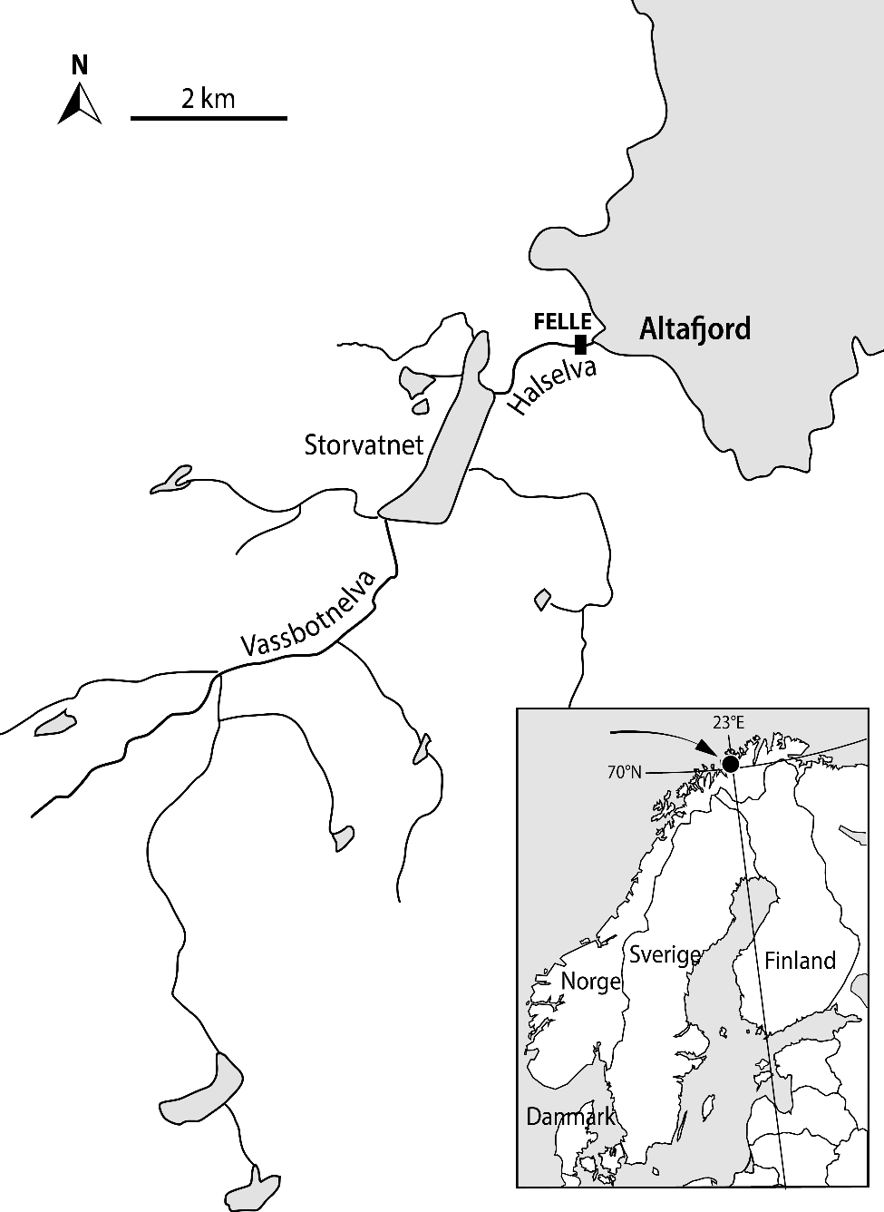 2 Metoder og materiale 2.1 Områdebeskrivelse Halselvvassdraget (212.2Z) ligger i Alta kommune i Finnmark, ca. 3 mil vest for Alta (70 2 N, 22 57 Ø).