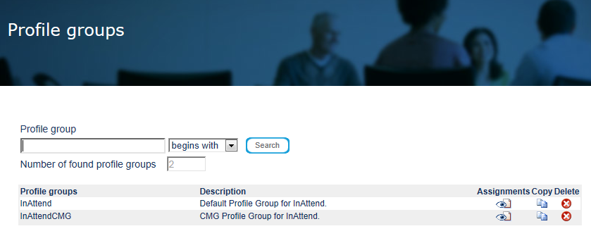 InAttend konfigurasjon Profile Group I Profile groups Det