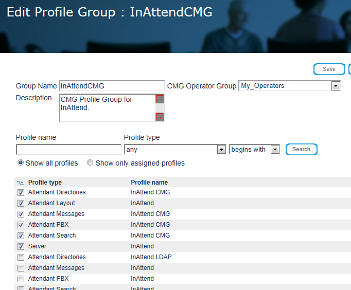 InAttend konfigurasjon Profile Group I Profile groups Hver profil gruppe