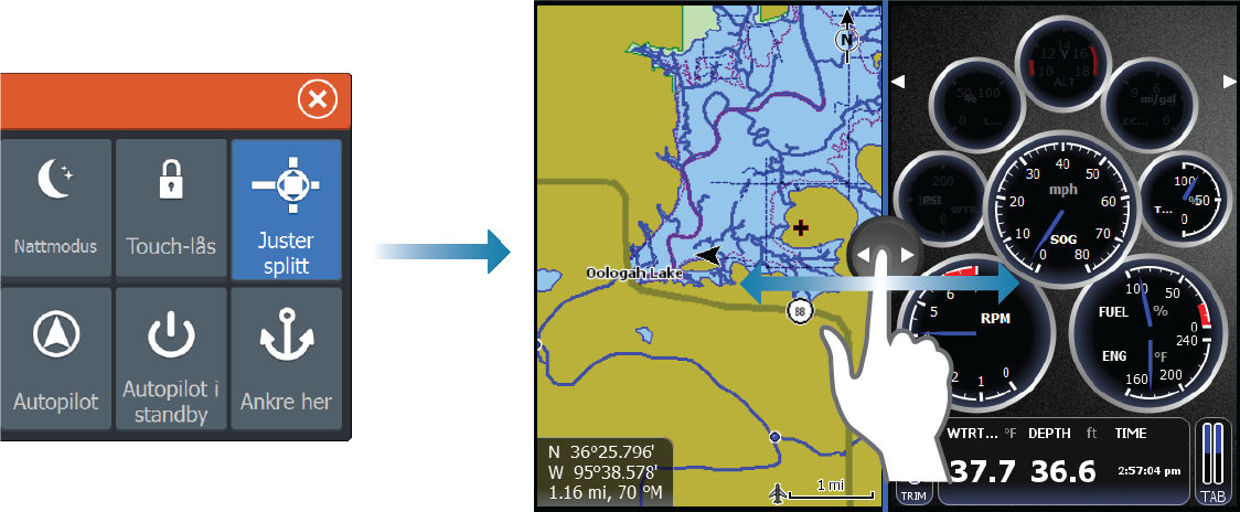 Endringene lagres på det aktive favoritt-skjermvinduet eller delte skjermvinduet. Dataoverlegg Du kan bruke datainformasjon som overlegg på et skjermvindu.