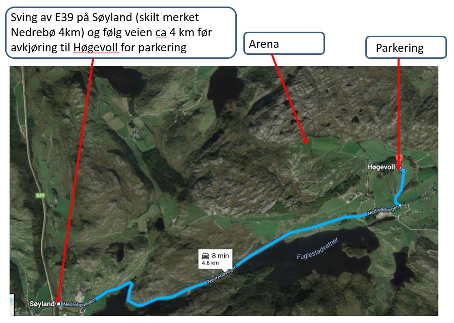 Arena Merket fra Nedrebø, Bjerkreim kommune, begge dager. E39 ved Søyland, ca. 40km sør for Stavanger, deretter ca. 4km mot Nedrebø for parkering, se kartskisse nedenfor. OBS!