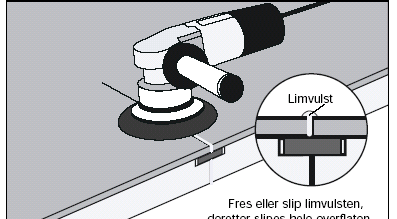 10. Mørk SSV påføres olje etter sliping. Oljen Poleres inn i platen.(det er svært viktig at all olje poleres inn i plata for å få en fin overflate) Benytt gjerne rundellsliper med poleringsduk.