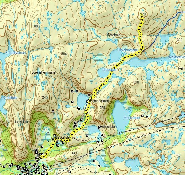 JOSDAL-HOVSKNUTEN Vei Sti av god til middels kvalitet 2 km 2,8 km 4,8 km Parker ved første bom på Josdal (Atlakstølen).