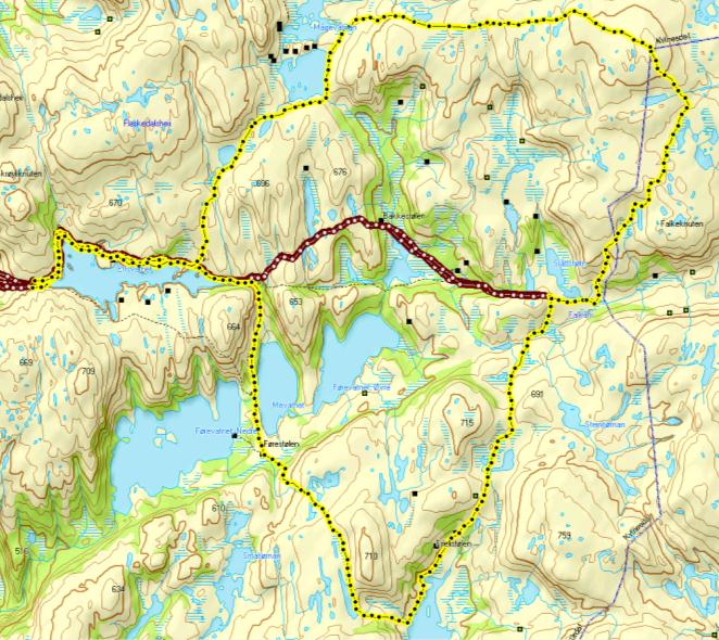 Ersvatnet. Turen blir noen km lengre dersom du starter på pakeringsplassen på Erstippen.