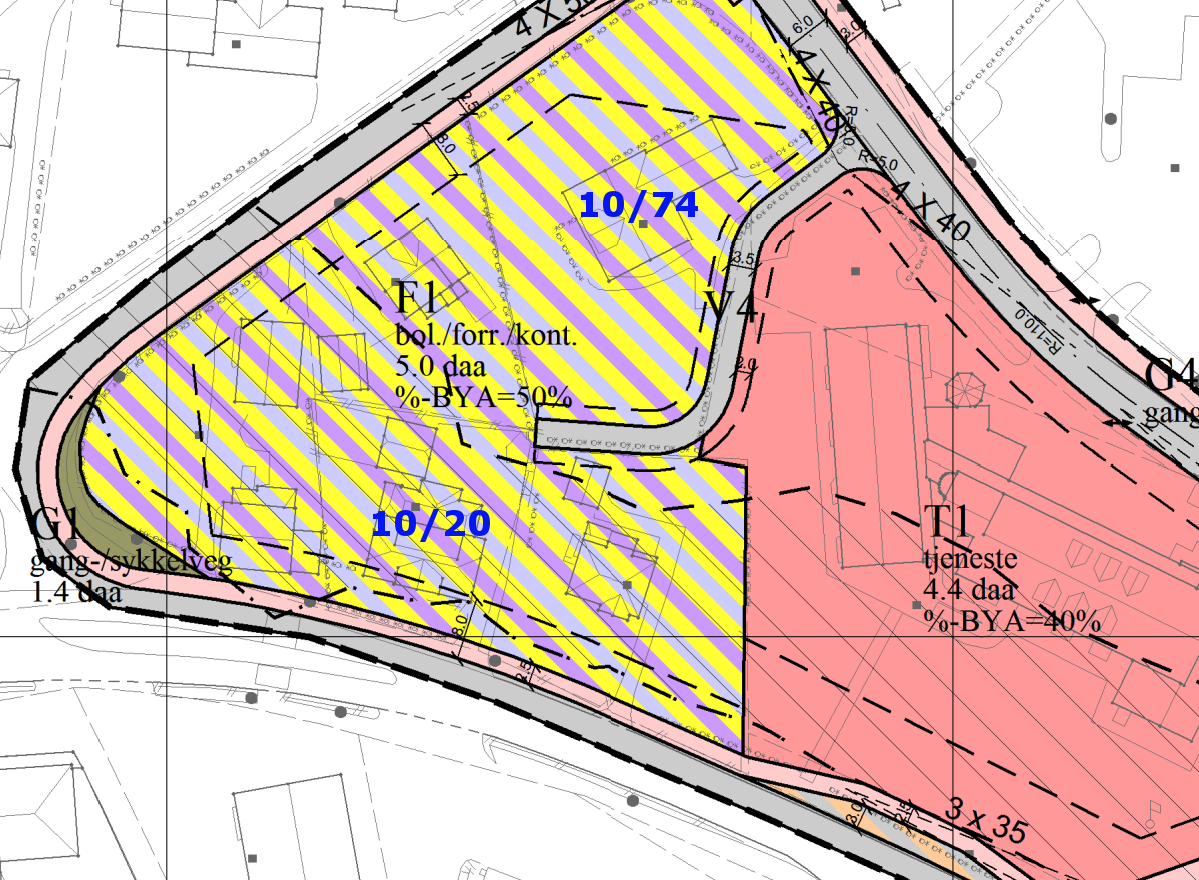 Utsnitt av plankartet som syner eigedomane til dei som har klaga. Problemstilling Klagen frå Karlsen og Blok Holst: Karlsen og Blok Holst sendte den 17.03.