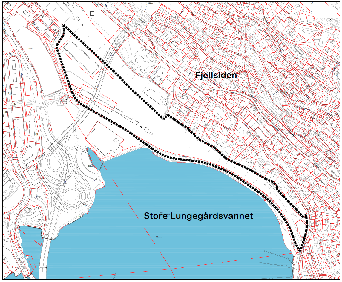 Planområdet dekker dagens godsterminal med noe utvidelse i sør mot Store Lungegårdsvannet.