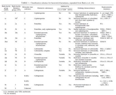 KLASSIFISERING AV β-laktamaser - Funksjonell klassifisering Bush K and Jacoby GA. Antimicrob. Agents Chemother.