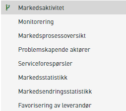 Kort informasjon om menyvalg Monitoring reports Online overvåking (elhub operatør) Market Process Overview Oversikt med neddrillingsmuligheter Processes causing problems Prosesser som lager krøll i