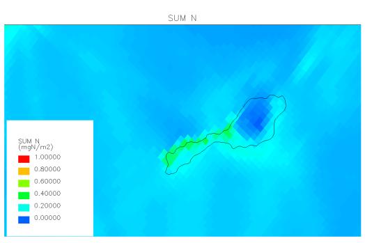 36 6.2 Avsetning av nitrogen og svovel Totalavsetningen av nitrogen ble basert på tørr- og våtavsetning (utvasking i nedbør) av både oksidert og redusert nitrogen, mens totalavsetningen av svovel ble