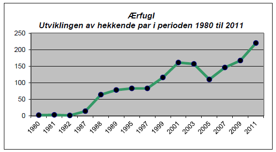 000 par (Shimmings & Øien 2015). Ærfuglen er rødlisteart i kategorien nær truet NT.