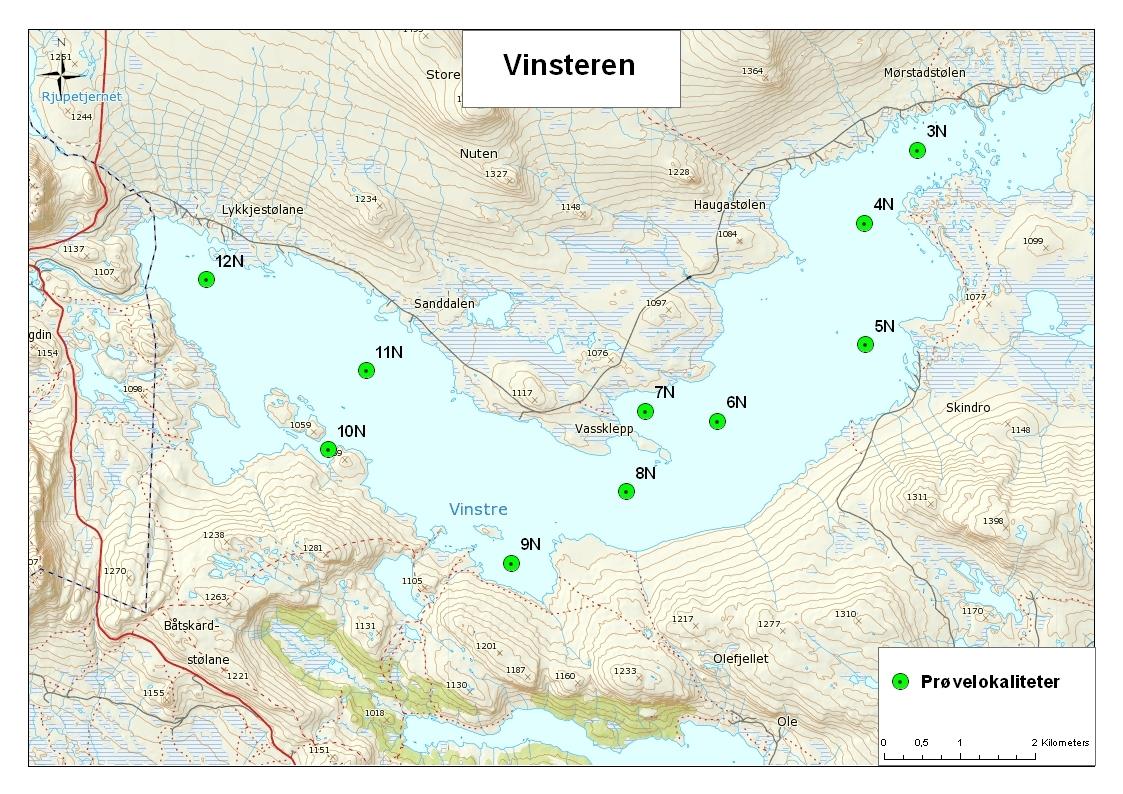 for tapping av vann fra Heimdalsvatn til Vinstern (Kart fra Notat GLB, datert 2011). St. 2 St.