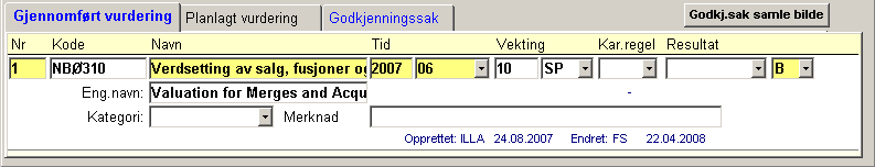 Land: Landkode for land der utdanningen som skal innpasses er tatt. Institusjon: Utd. Institusjon: Her settes koden for utdanningsinstitusjonen hvor utdanningen er tatt.