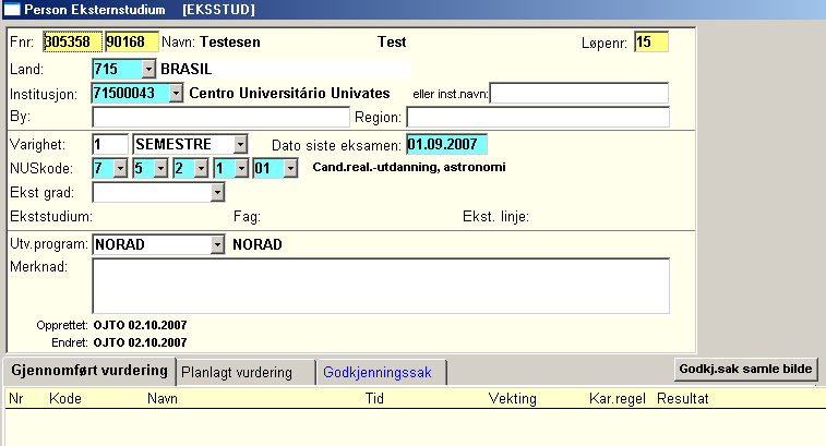 Utvekslingsopphold Bilde 14: Utveksling - forhåndsgodkjenning Når det har blitt registrert en forhåndsgodkjenning, så ligger det en sak med saksstatus FORHÅND i Godkjenningsak samlebilde.