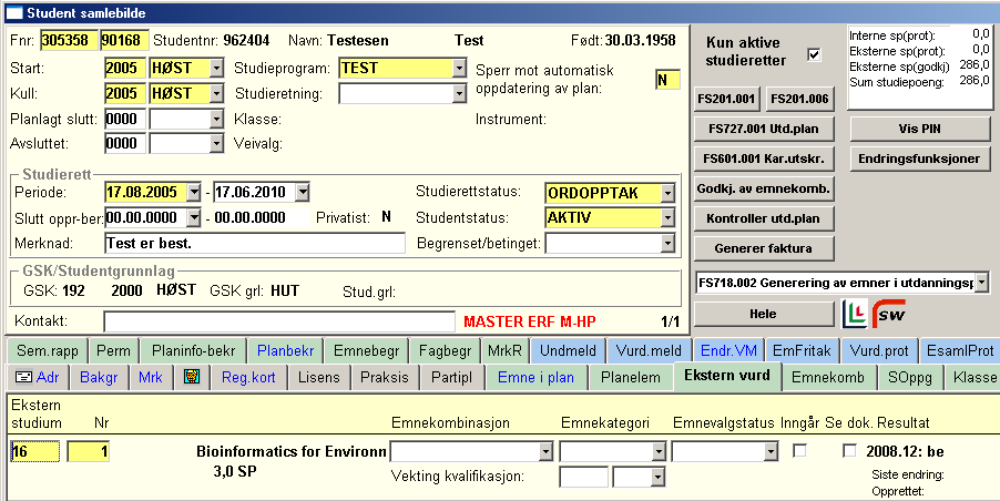 Ekskludering av emner som ligger i utdanningsplan Dersom ett emne som allerede er registrert i studentens utdanningsplan ikke lenger skal være med, så må en registrere at emnet er erstattet av annet