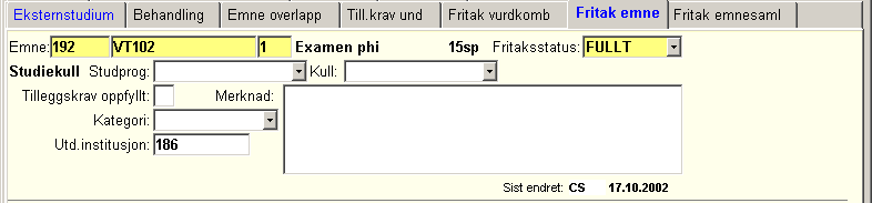 legge det eksterne emnet inn som innpasset og så gå inn i studentens utdanningsplan og huke av for at det aktuelle emnet er erstattet av et annet emne.