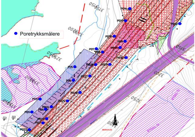 Geotechnical structures and infrastructure KILEN BØKESKOGEN Figur 5. Plassering av poretrykksmålere Etter 4-5 døgn var poretrykket tilbake til normalt trykk.