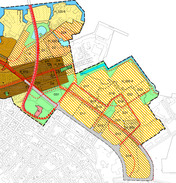 102 Figur 90: Utsnitt plankart Byggeområdene som inngår i planavgrensningen vises også generelt som enten sentrumsformål eller kombinert formål.