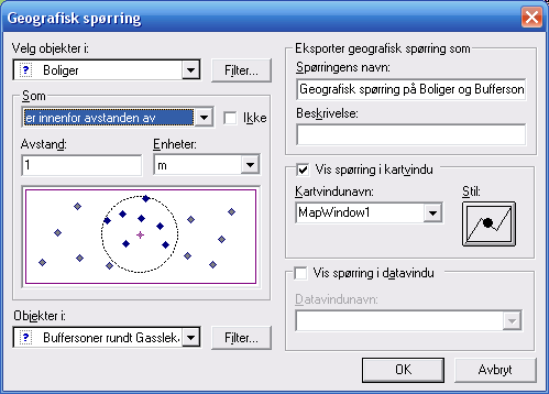 Geografisk spørring I tillegg til egenskapsspørringer, kan vi sette opp spørringer basert på geografisk plassering.