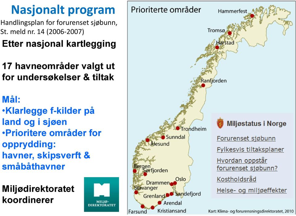 undersøkelser & tiltak Mål: Klarlegge f-kilder på land og i sjøen