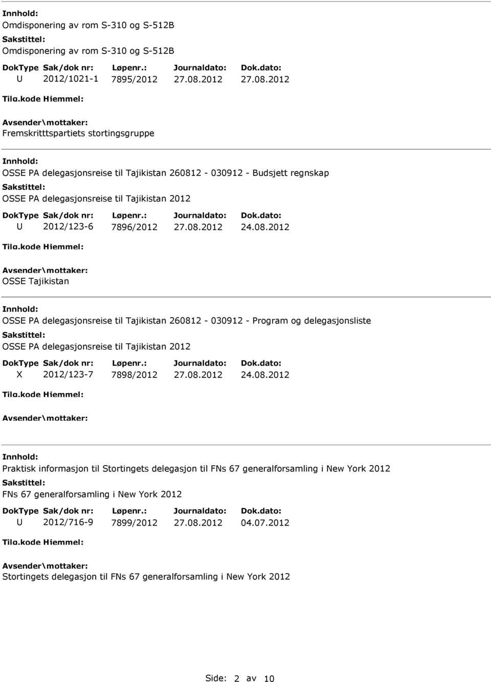 260812-030912 - Program og delegasjonsliste OSSE PA delegasjonsreise til Tajikistan 2012 2012/123-7 7898/2012 Praktisk informasjon til Stortingets delegasjon til FNs 67