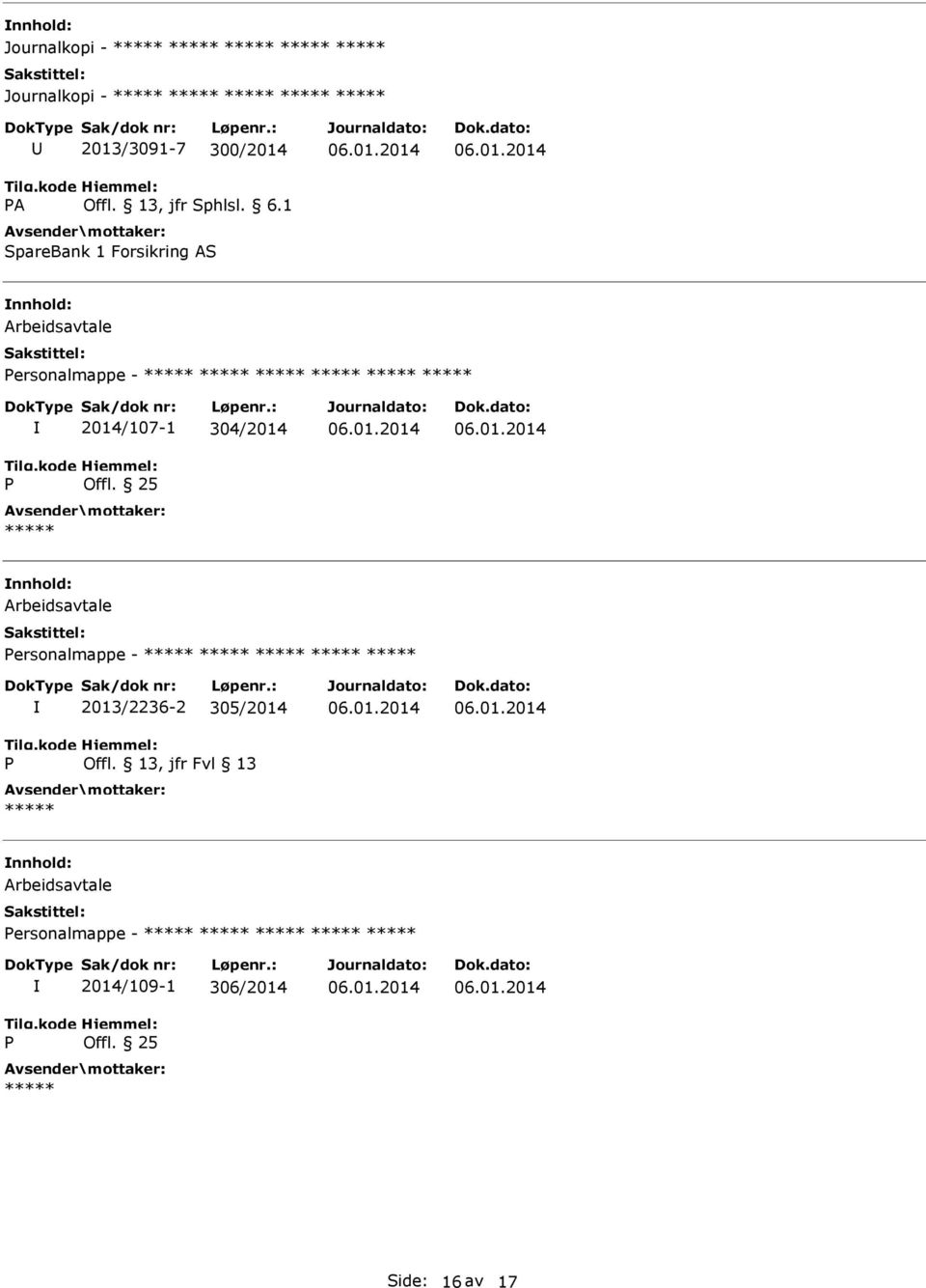 Offl. 25 Arbeidsavtale ersonalmappe - 2013/2236-2 305/2014