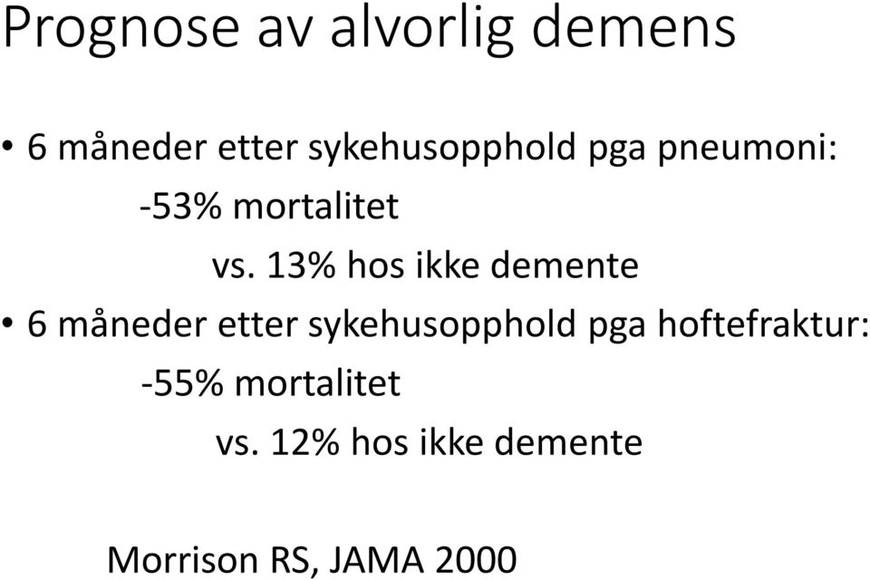 13% hos ikke demente 6 måneder etter sykehusopphold pga