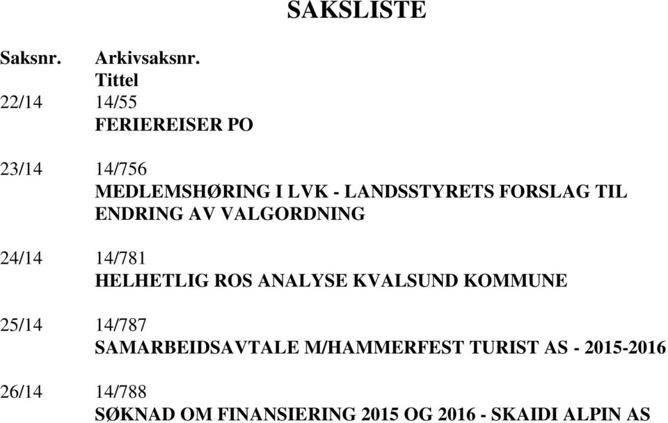 LANDSSTYRETS FORSLAG TIL ENDRING AV VALGORDNING 24/14 14/781 HELHETLIG ROS