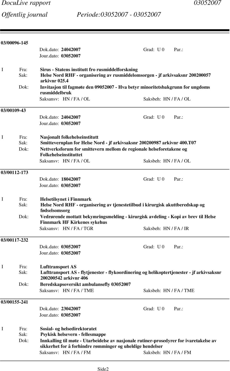 : I Fra: Nasjonalt folkehelseinstitutt Sak: Smittevernplan for Helse Nord - jf arkivsaksnr 200200987 arkivnr 400.